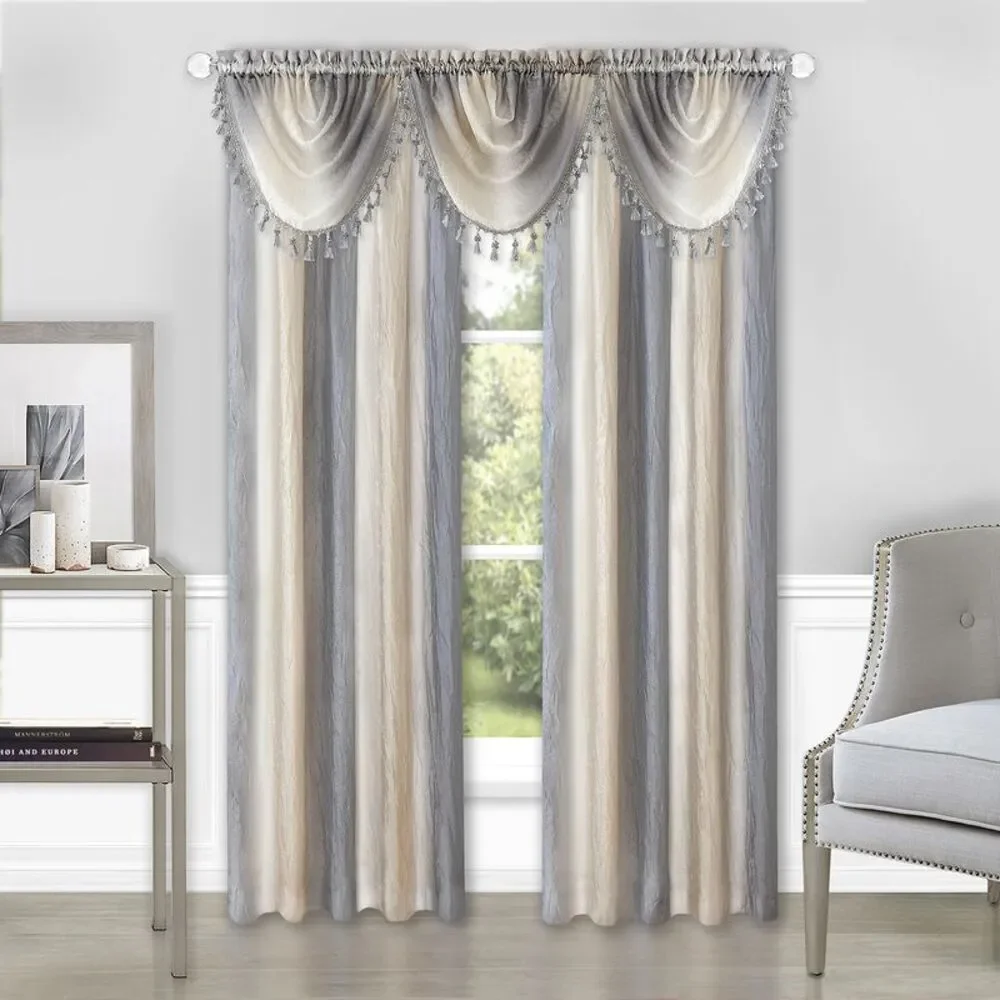 Woven Trends Window Curtains, Modern Semi-Sheer Drapes Window Valance, Silver,